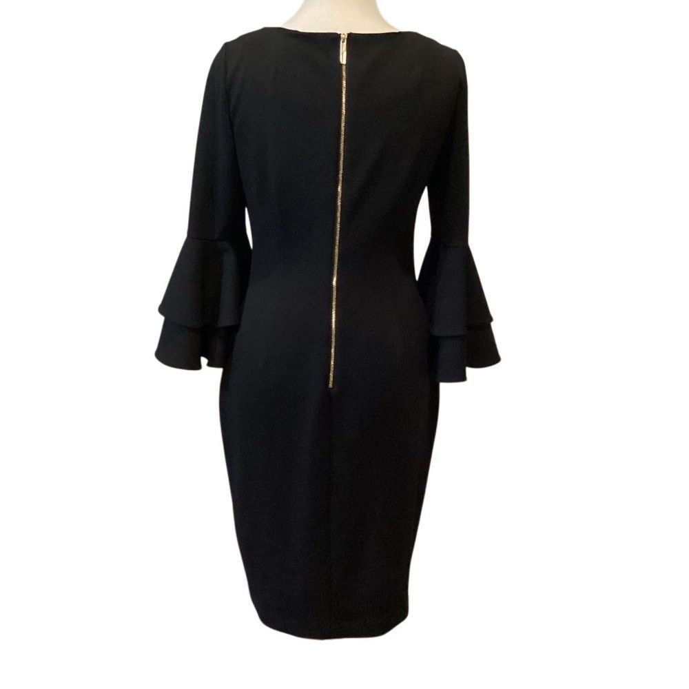 Calvin Klein Black Tiered-Bell-Sleeve Sheath Dress - Picture 3 of 7